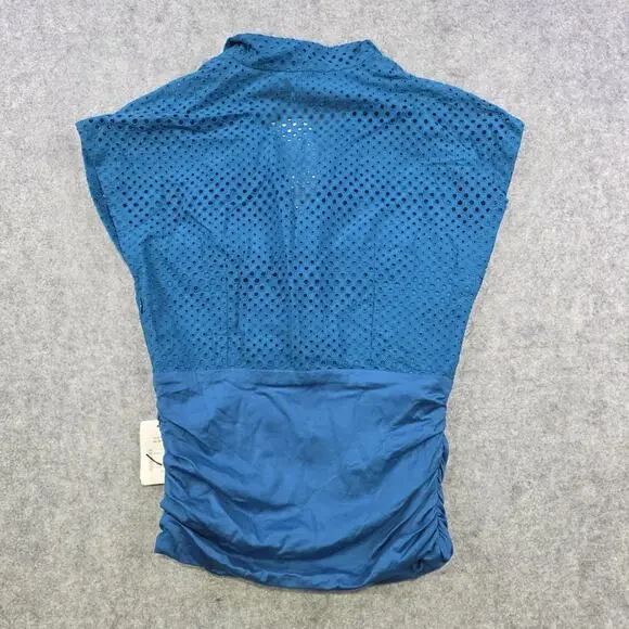 Akris Punto Blouse Womens 12 Blue Eyelet‎ Collared Sleeveless Stretch Sheer NWT